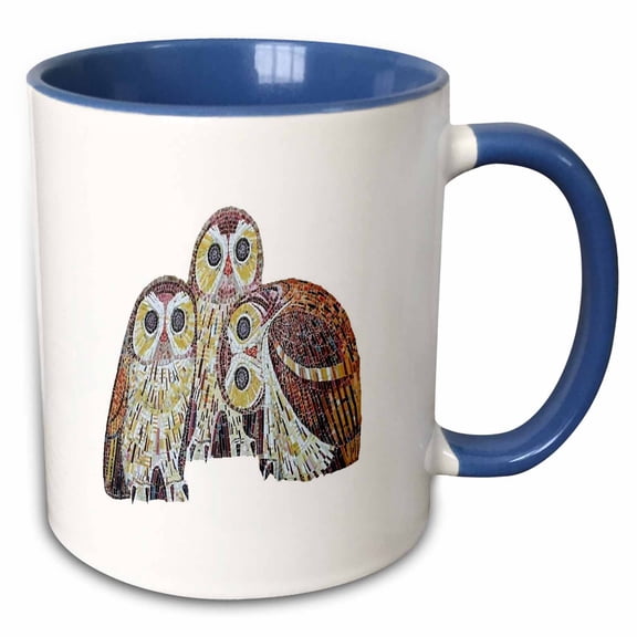 3drose, Three Large Owls Detailed Vector in Art Nouveau Style, 11oz Two-tone Blue Mug