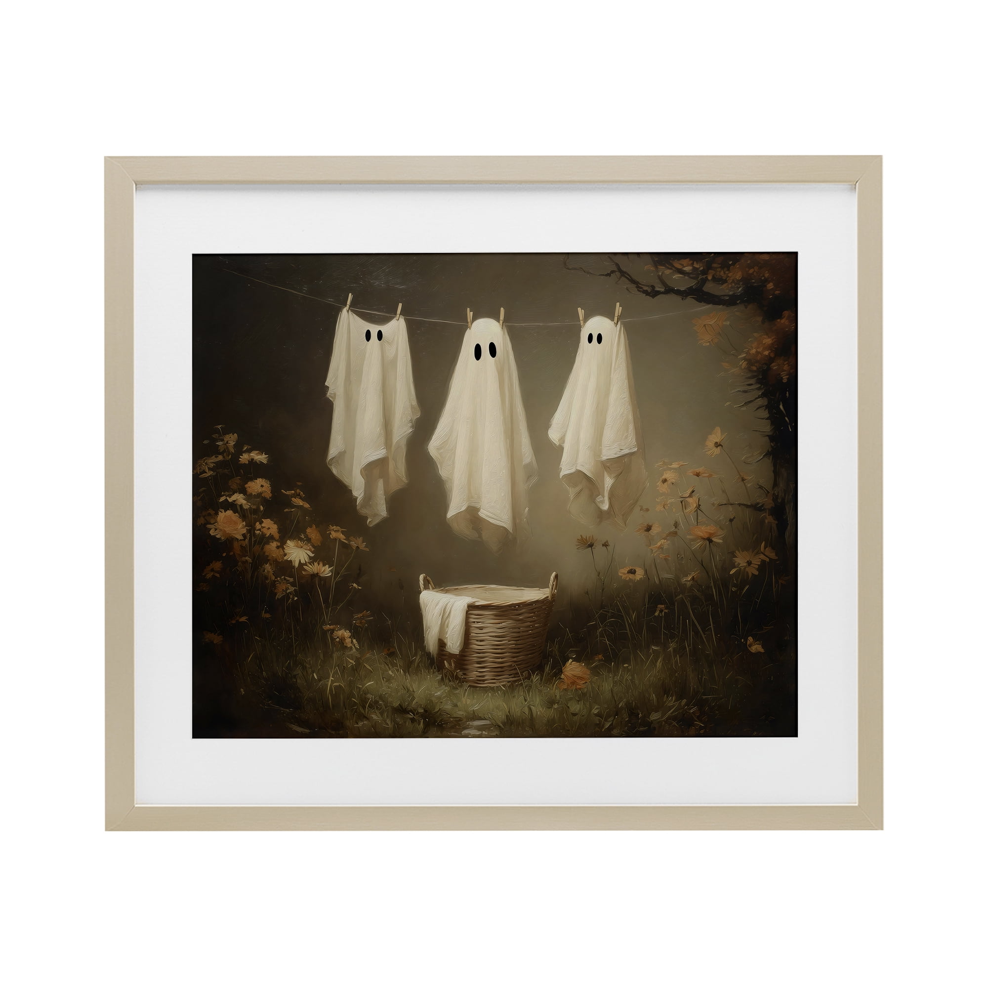 Three Laundry Ghosts Hanging Birch Framed Print Under Glass, design by Arlington Prints