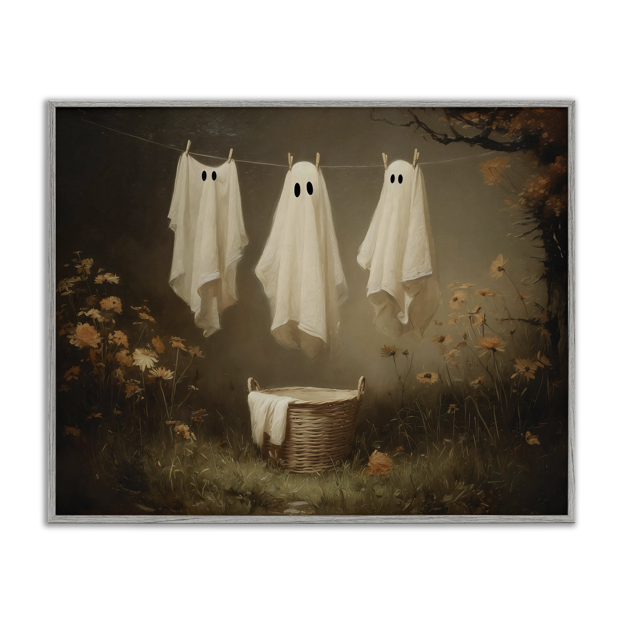 Three Laundry Ghosts Hanging Gray Framed Giclee Art, design by Arlington Prints