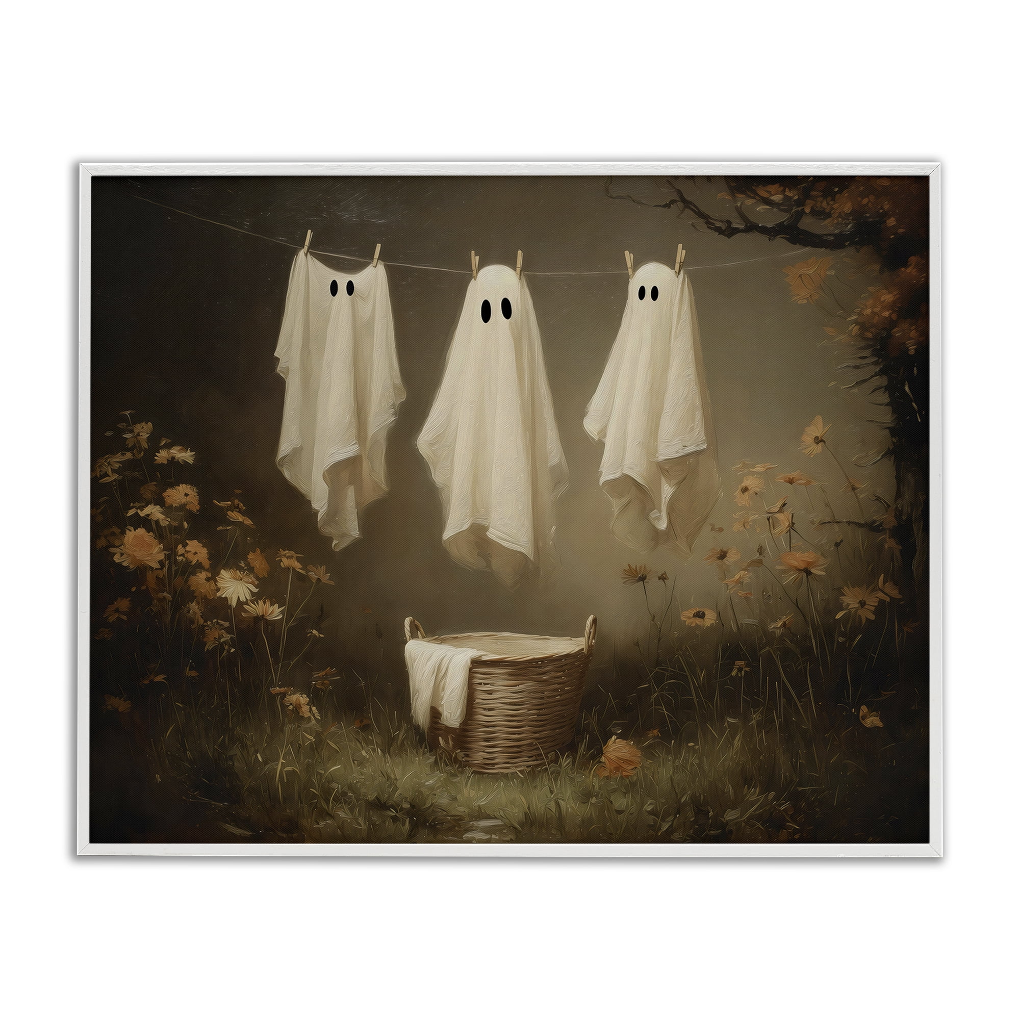 Three Laundry Ghosts Hanging White Framed Giclee Art, design by Arlington Prints