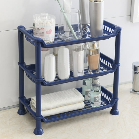 Three Layer Bathroom Storage Rack, Multi-Layer Counter Organizer, Drainage Design for Shampoo, Lotion and Toiletries, Non-Slip Stackable Bathroom and Kitchen Rack