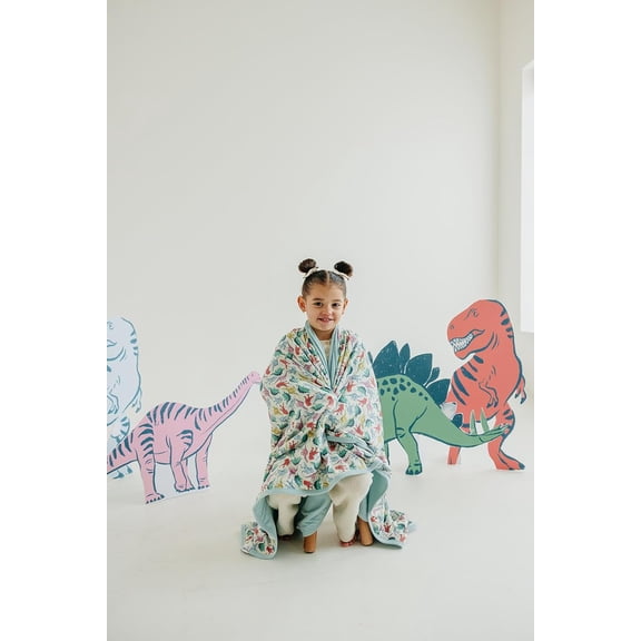 Three-Layer Dinosaur Blanket: Soft Quilts for Boys & Girls | Breathable, Cozy Toddler Blanket | Newborn Quilt | 46x46 Premium Polyester/Rayon | Jurassic Park Theme
