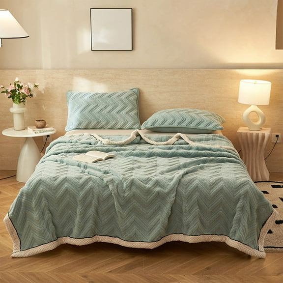 Three Layer Jacquard Blanket, Soft Lightweight Warm Bed Blanket for Sofa and Nap, No Lint Anti-Shedding Facecloth Throw, Versatile Travel and Home Decor Blanket for All Seasons Use