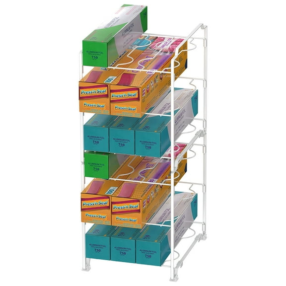 Three-Layer Kitchen Wrap Organizing Rack - 2 Packs Stackable, White