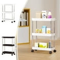 thumbnail image 1 of Three Layer Movable Crevice Storage Rack, Multi-tier Pulley Organizer with Adjustable Shelves & Hooks, Non-slip Brake Wheels for Smooth Gliding, Maximizes Bathroom and Kitchen Space for, 1 of 7