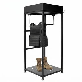 Three-Layer Police Gear Rack, Tactical Gear Stand for Police Office, Powder-Coated Iron Frame Law Enforcement Duty Gear Storage Rack with Upper Storage Tray