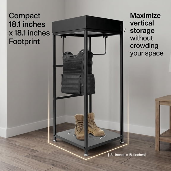 Three-Layer Police Gear Rack, Tactical Gear Stand for Police Office, Powder-Coated Iron Frame Police Gear Stand with Upper Storage Tray