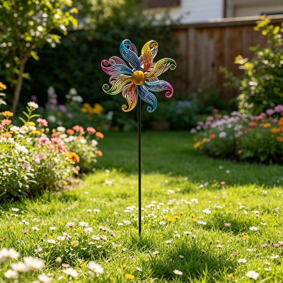 Three Layer Rotating Iron Windmill Decor, Rustic Outdoor Courtyard Ornament, Durable Metal Wind Spinner, Stylish Decor for Villa & Small Yard, Weather Resistant Iron Windmill for Outdoor Use, E