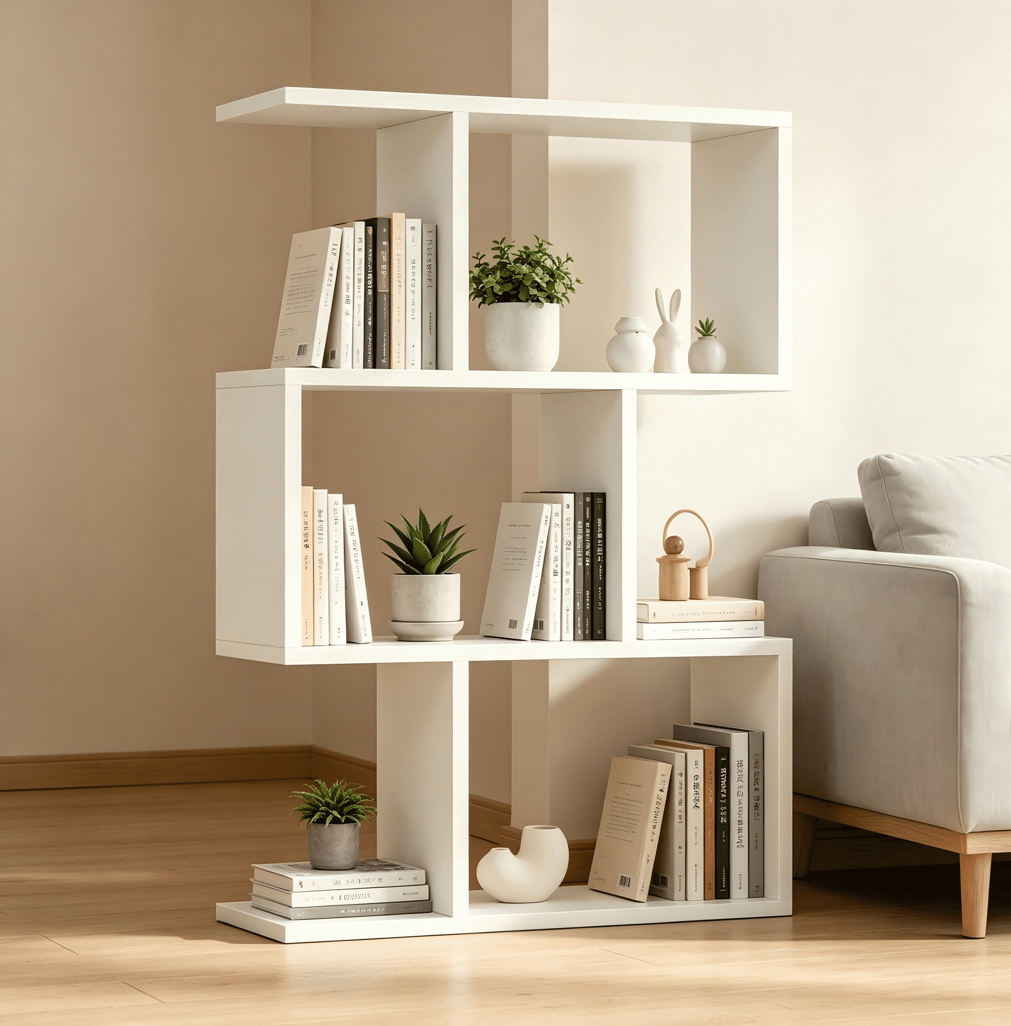 Three Layer Simple Household White Bookshelf