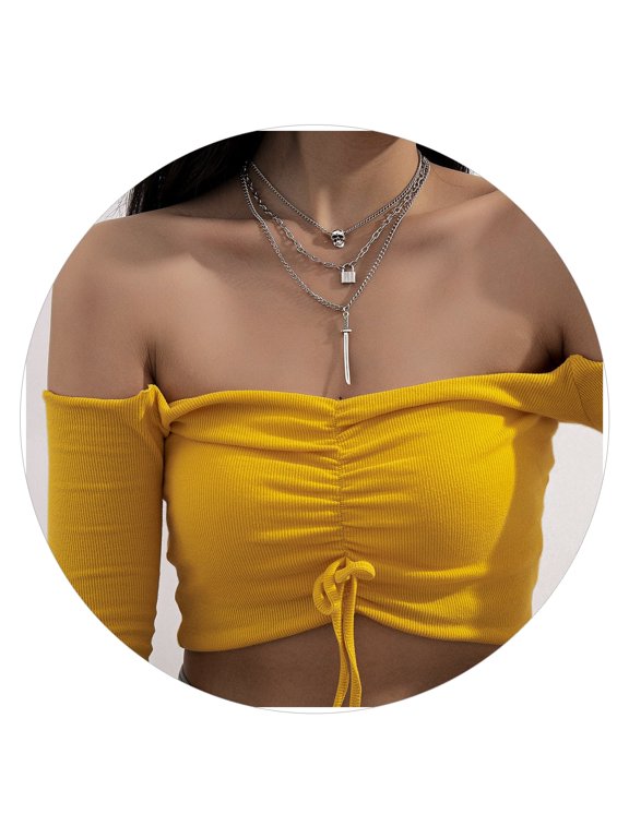 Three Layer Skull Lock Alloy Chain Necklace For Women