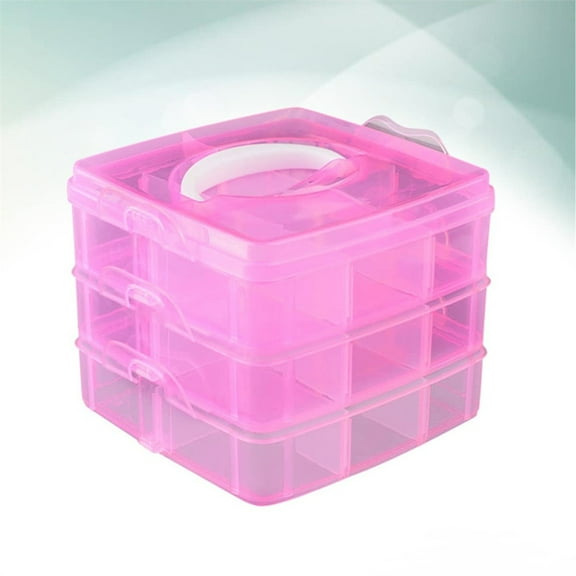 Three-Layer Stackable Bead Storage Box,18 Grid Adjustable Compartments Crafts Organizer,Portable Toy Storage Containers,Plastic Jewelry Organizer Case,for Small Items Pink 1Pack