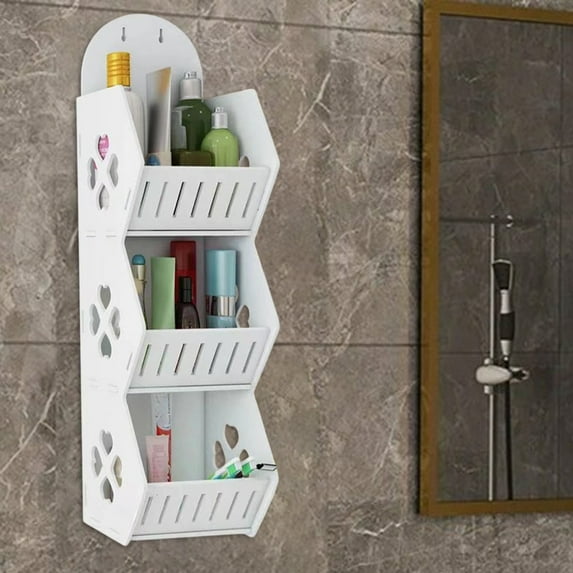 Three Layer Wall Mounted Bathroom Storage Rack Organizer | PVC Waterproof Shelf - Space Saving | White | 45x10x12cm | For Bathroom, Laundry, Living Room | 3-Tier Hanging Storage Solution