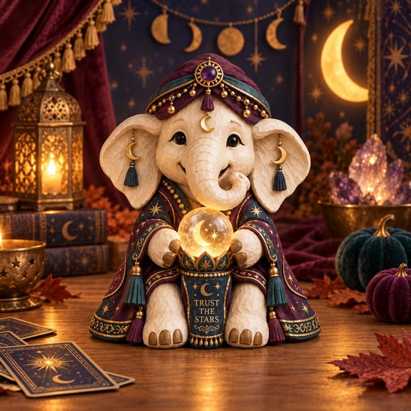 Three Layer Wooden Block Mystic Elephant Halloween Shelf Decor