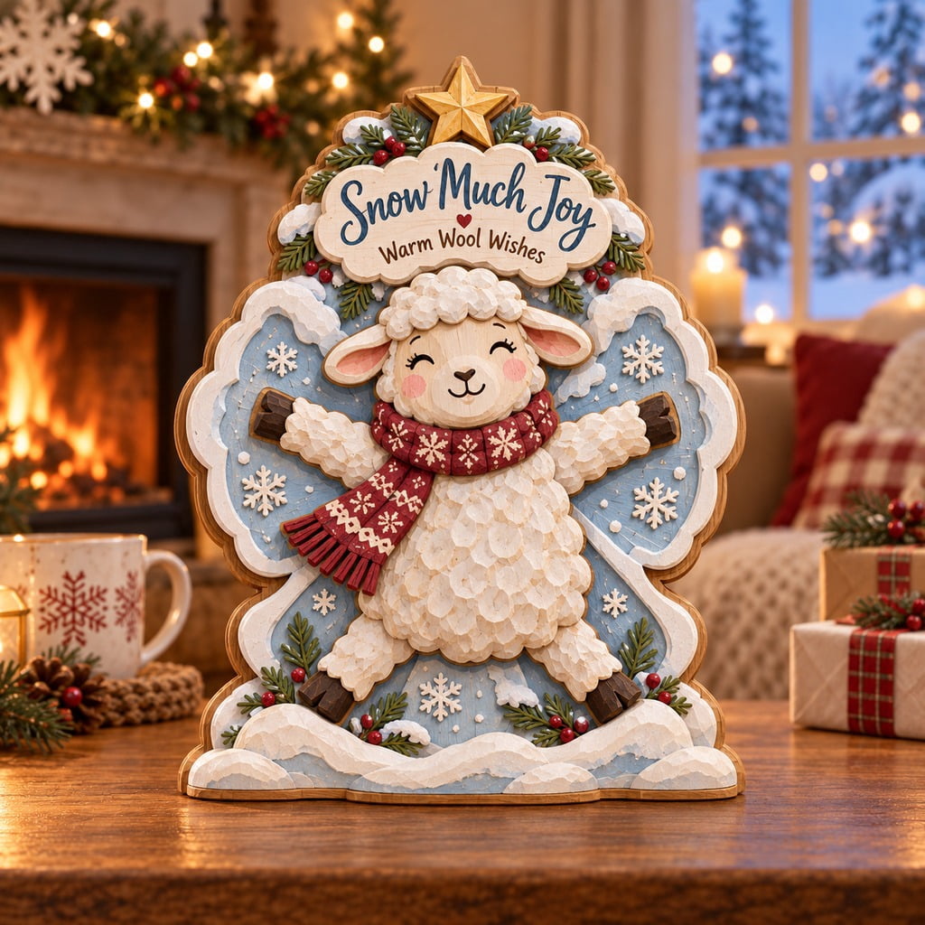 Three-Layer Wooden Block Snow Angel Sheep Tabletop Christmas Decoration ...