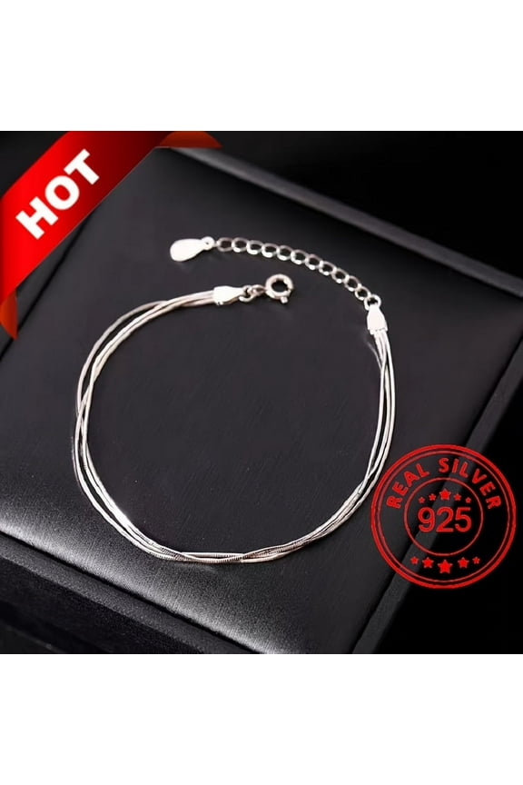 Three-Layered Snake Bone Sterling Silver 925 Hypoallergenic Bracelet for Men and Women - Simple, Stylish, and Durable Jewelry Gift - Nickel-Free, Lead-Free, and Cadmium-Free for Sensitive Skin