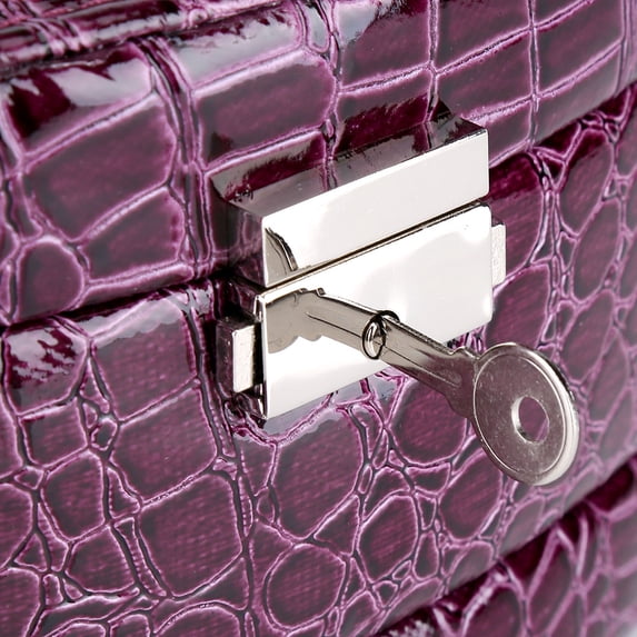 Three Layers Jewelry Storage Case Multifunctional Organizer Box with Integrated Mirror and Lock for Necklaces Rings Earrings Purple 5.91 x 5.12 x 4.72 Inches