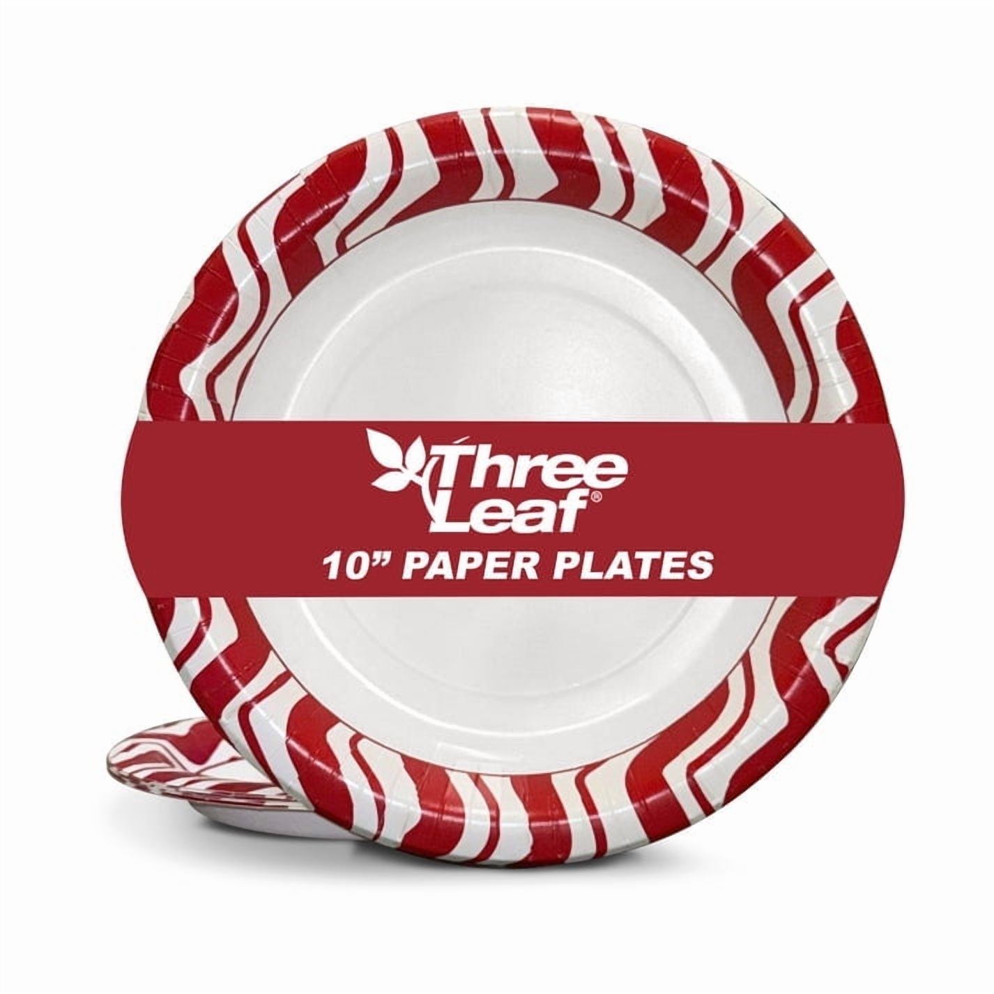 Three Leaf 10" Paper Plates, 240 Ct. (24 Packs Of 10) - Red Strips