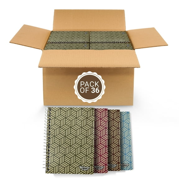 Three Leaf Spiral-Bound Compact Personal Notebook, 5 x 7 Inches, 120 Pages, Pack of 36, Assorted Colors