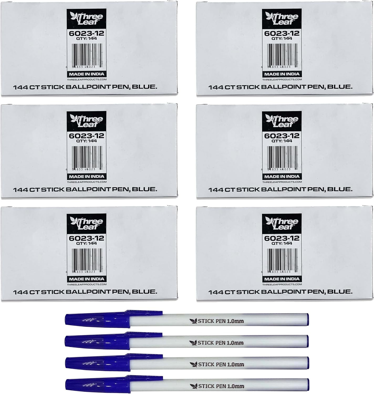 Three Leaf 144 Ct. Blue Stick Ball Point Pen, Pack Of 6, Round Barrel ...
