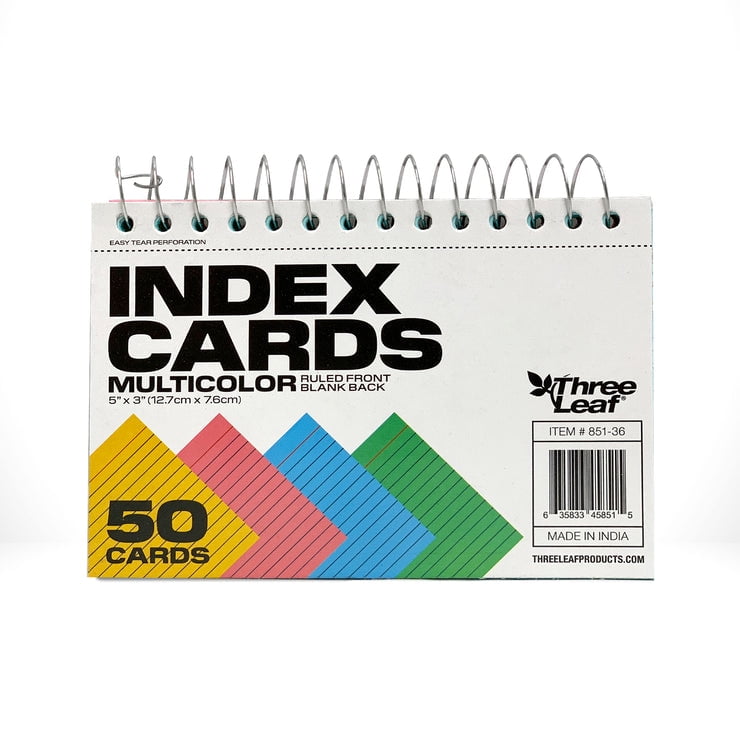 Three Leaf 50 Ct. 3 x 5 Spiral Bound Ruled Index Cards, 1800 Count, Pack of 36