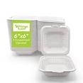 thumbnail image 1 of Three Leaf 6" x 6" Bagasse Burger Box (450ML) 500 Ct Heavy-Duty Super Strong Natural Eco-Friendly Disposable Bagasse Clamshell Burger Box 100% Biodegradable for Takeout, Catering, and Events, 1 of 6