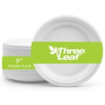 Three Leaf 9" Bagasse Round Disposable Plates 25 Ct Heavy-Duty Super Strong Eco-Friendly Biodegradable Compostable White Sugarcane Plates for Parties Catering BBQ and Events