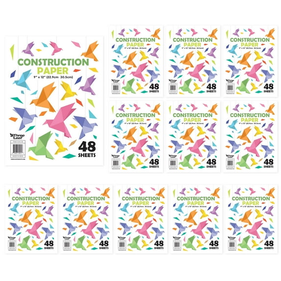Three Leaf 9" x 12" 48 Ct. Construction Paper, Pack Of 12, 576 Sheets, 8 Assorted Colors, for Crafts & Art, Craft, Classroom Supplies, DIY Crafts Card