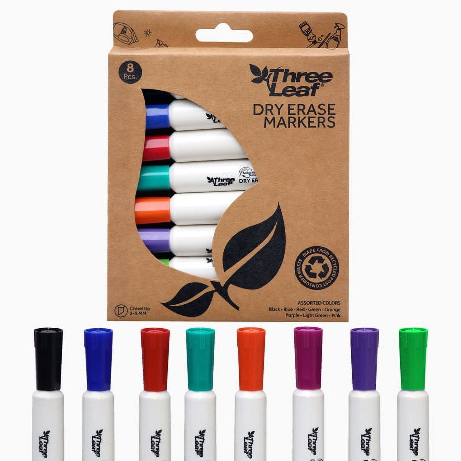 Three Leaf Dry Erase Marker 8 Ct., Pack Of 12, Assorted Color, Chisel Tip,DryErase Marker for