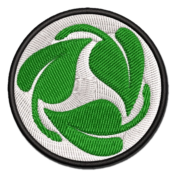 Three Leaves Circle Recycle Pattern Applique Multi-Color Embroidered Iron-On Patch - 2.5 Inch Small