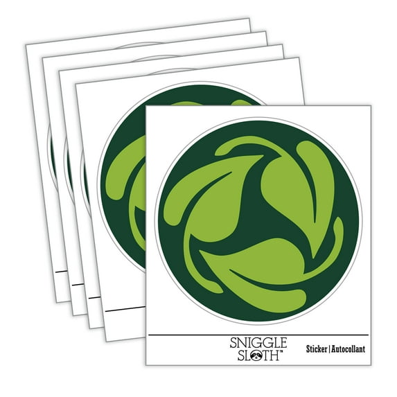 Three Leaves Circle Recycle Pattern Car Window Bumper Water Bottle Phone Tablet Laptop Waterproof Vinyl Decal Sticker Set 5-Pack - Gloss Finish - 4.0"