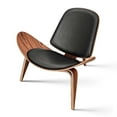 thumbnail image 1 of Three-Legged Shell Chair Mid-Century Wood Chair Black PU Leather Chair for Living Room, Reading Side Chair,Rosewood, 1 of 11