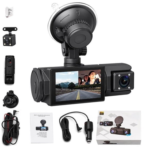 Three Lens Driving Recorder Front Inside Behind The Car WiFi, 1080p Video Full View Car Wireless Dashcam System, Loop Recording,Night Vision(no card)