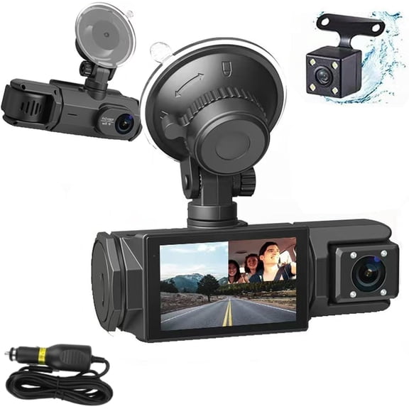 Three Lens Driving Recorder, Full View Car Dashcam System Wireless, 1080p Dash Camera for Cars, 3 Channel Car Camera Front Rear and Inside with 32gb Card, Wirelss Video Recorder for Car (32)