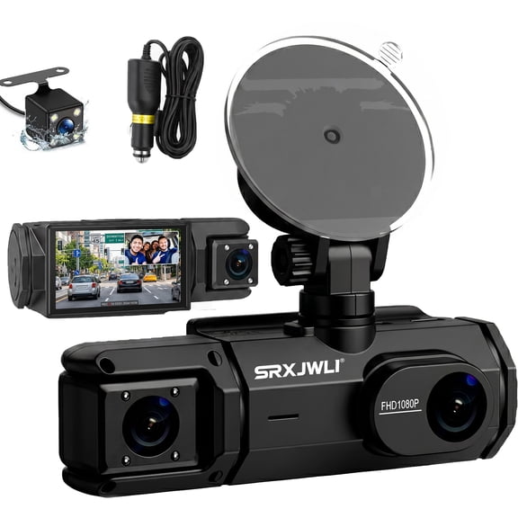 Three-Lens Driving Recorder Full View Car Dashcam System Wireless Dash Cam Front and Rear Camera Three Lens Four Record Monitoring 1080p for Cars 360 Dashcams Back Cams Night Vision