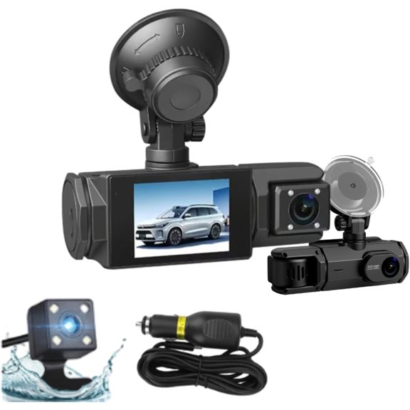 Three-Lens Driving Recorder, Triple-View Dashcam for Full Protection, Full View Car Dashcam System, 1080p Video Recording Wireless Dash Cams, 3 Channel Dash Cam for Cars