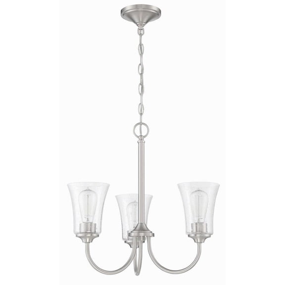 Three Light Chandelier in Traditional Style 20 inches Wide By 18.5 inches High-Brushed Polished Nickel Finish-Clear Seeded Glass Color Bailey Street