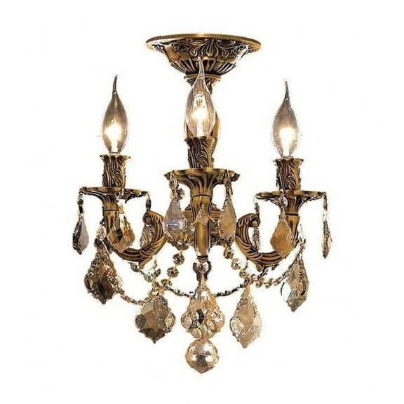 Three Light Flush Mount-French Gold and Golden Teak Finish-Royal Cut Crystal Type Bailey Street Home 390-Bel-3337346