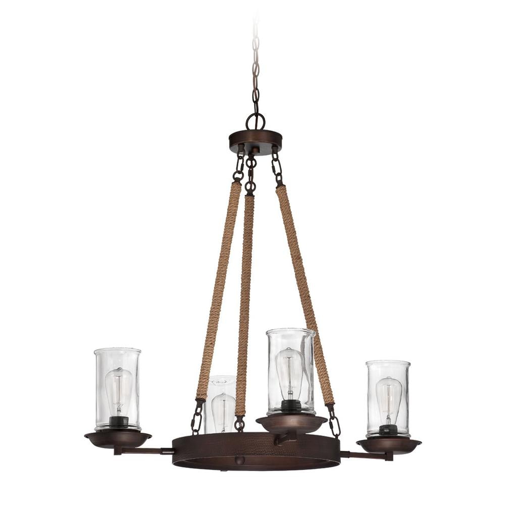 Thornton Aged Bronze 4-Light Chandelier with Rope Accents