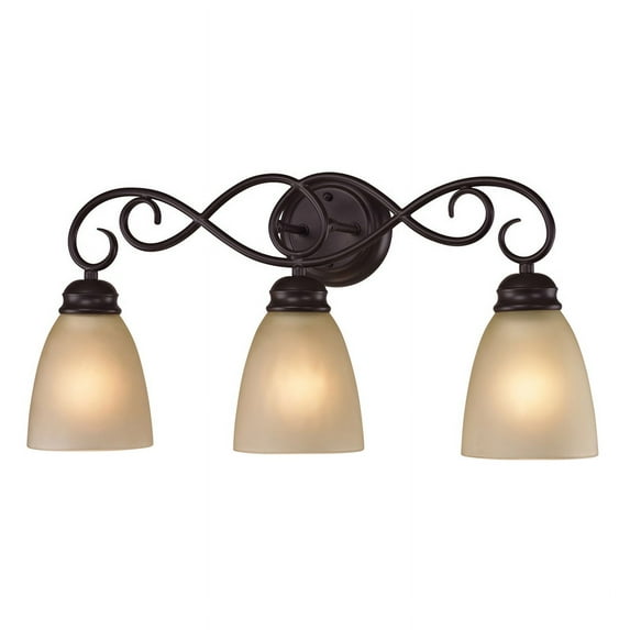 Three Light Oil Rubbed Bronze Light Amber Glass Vanity