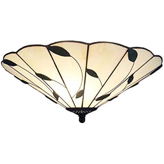 Three Lights Flush Mount Ceiling Light with Leaf Theme, 16-Inch Wide Tiffany Style Ceiling Lamp White Glass Lampshape$$Tools & Hardware Other