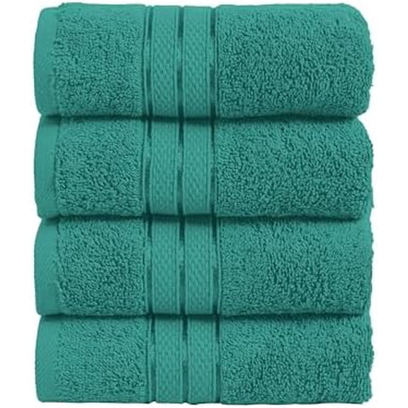 Three Line Popcorn Towel Set for Bathroom 16 x 28 inches, Premium Hotel Quality 4-Pack Hand Towels, 100% Turkish Cotton, Soft and Durable, Quick Dry and Highly Absorbent, Teal Blue