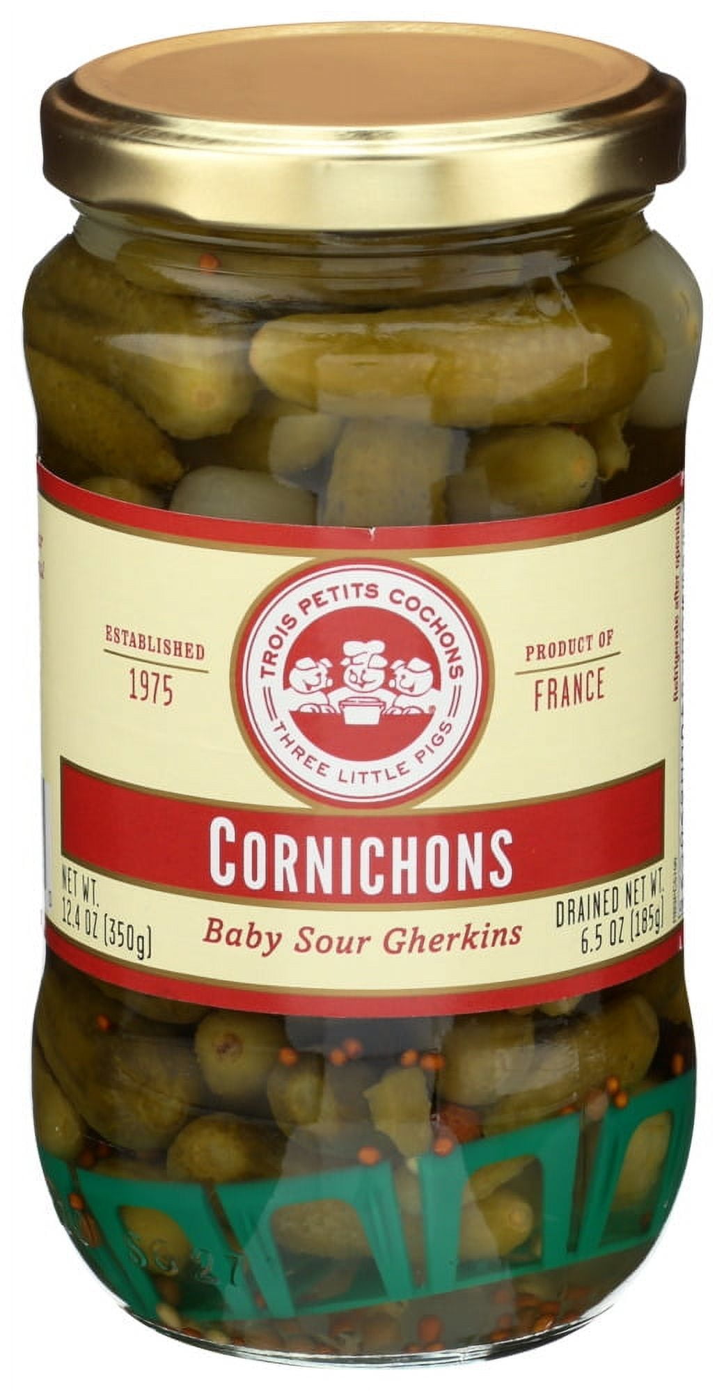 Three Little Pigs Cornichons, Baby Sour Gherkins, 12.35oz, Pack of 12