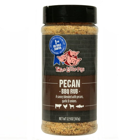 Three Little Pigs Pecan BBQ Rub Chicken Pork Ham Fish Vegetables 12.9 Ounce Bottle