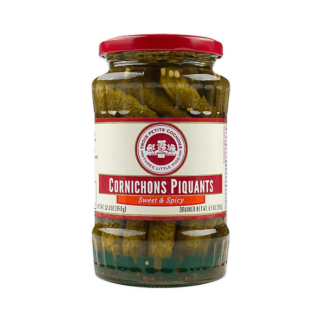 Three Little Pigs Sweet & Spicy Cornichons Pequants, 12.4 oz, Pack of