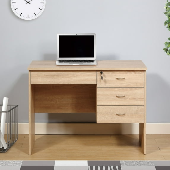 Three Locking Drawers Student Work Desk - Metal Glide, Modesty Panel Included Featuring Lockable Drawer Storage Spaces Glides,