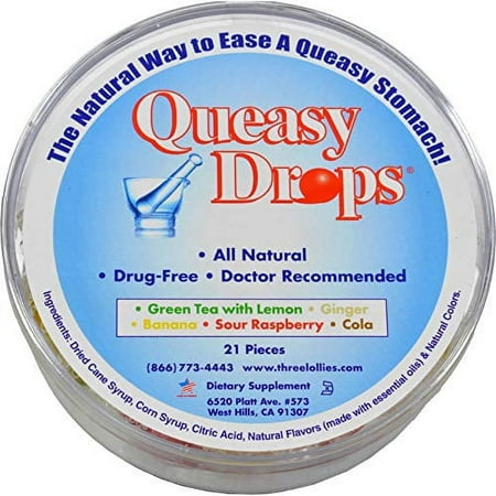 Three Lollies Queasy Drops Assorted for Nausea Relief, 42 Count