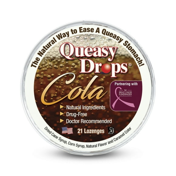 Three Lollies Queasy Drops Cola - Lozenges to Relieve a Severe Dry Mouth - Helps to Alleviate Nausea & Dry Mouth Caused by Chemotherapy Treatment - Natural - 21 ct