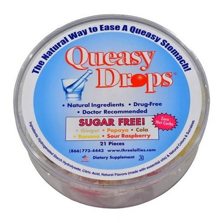 Three Lollies Queasy Drops Sugar Free Pieces, 21 Ea, 3 Pack