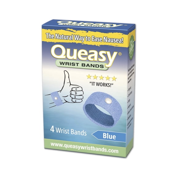 Three Lollies Queasy Wrist Bands - Natural Non-Drowsy Nausea Relief & Sickness Prevention - Travel & Motion Sickness Bands - Relief from Nausea - Blue - 2 ct (4 Wristbands)