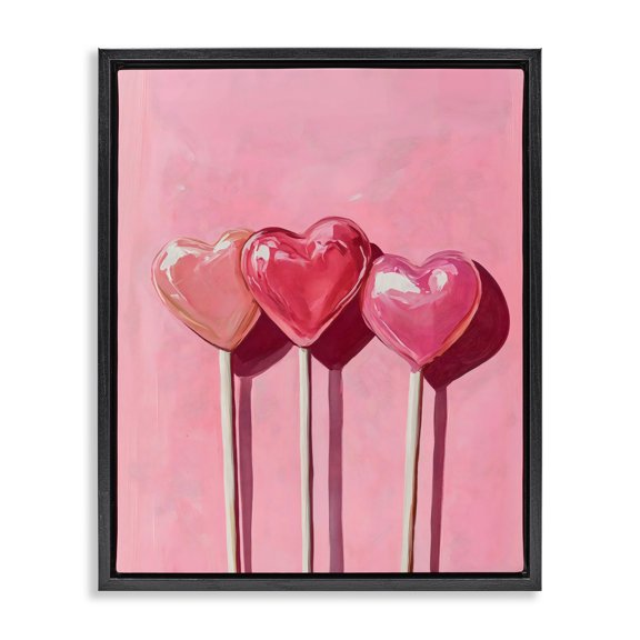 Three Lollipops on Pink Black Floating Frame Canvas Art, 25 x 31, Made In USA